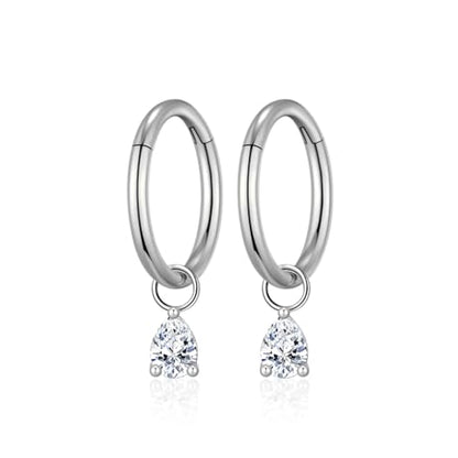 Ourania 16G Gold Stainless Steel Zircon Dangle Huggie Hoop Rook Piercing Helix Hoop Earring Tragus Hoop Cartilage Piercing for Women - color: Triangle Silver 2PCS, size: 1.2*8mm 2pcs