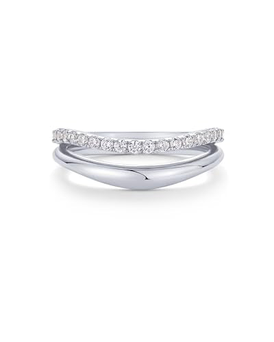 PAVOI 14K Gold Plated Wavy Split Ring - Wave Gold Stackable Rings for Women with Cubic Zirconia - Dainty Wedding Band - Trendy Bridal Fashion Jewelry - color: White Gold