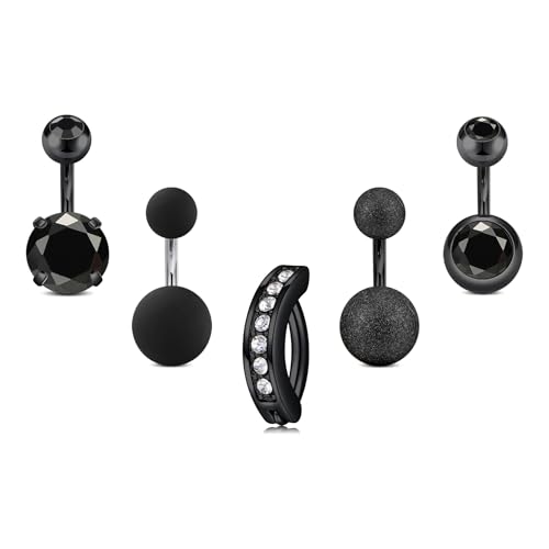 VCMART Belly Button Ring Short Bar Belly Ring Short Belly Button Rings Surgical Steel 6mm Belly Rings for Women Small Belly Button Piercing Navel Rings Piercing Jewelry - color: H -black