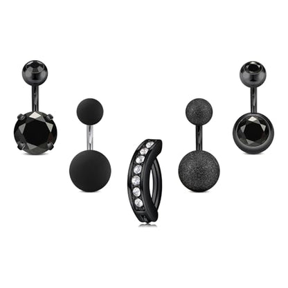 VCMART Belly Button Ring Short Bar Belly Ring Short Belly Button Rings Surgical Steel 6mm Belly Rings for Women Small Belly Button Piercing Navel Rings Piercing Jewelry - color: H -black
