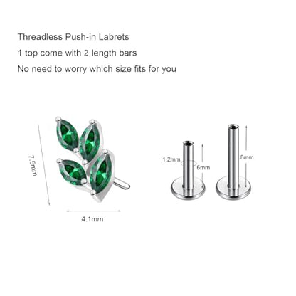 G23 Titanium Flat Back Earrings Studs 20g 18g 16g F136 Titanium Labrets Press Fit Threadless Push In Dainty Cartilage Helix Conch Lobe Lip Tragus Piercing Jewelry Push Back - style: 4eye-green