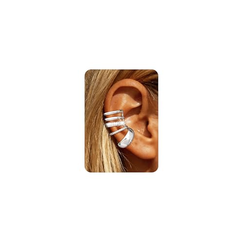Ear Cuffs Non Piercing Hypoallergenic Gold Plated Ear Cuff Earrings for Women Trendy Clip On Cartilage Earring Set Dainty Adjustable Fake Piercings Earrings Fashion Accessories - color: F:3pcs silver ear cuff
