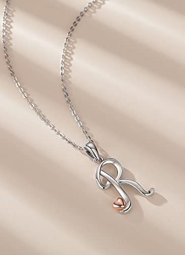 CELESTIA 925 Sterling Silver Initial Necklaces 26 Letter with Rose Gold Heart - 18 Inch Chain - color: R-Initial