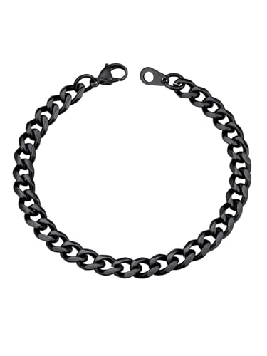 U7 Link Bracelets for Men, Cuban Link/Rope/Watch Band Solid Bracelet, Silver Black Gold Color Wrist Bracelet 3/6/9/12/15mm Width, 6.5/7.5/8.3 Inch Length, Hand Chain Jewelry for Mens Women - color: Cuban-Black, size: 6mm, 8.3 inches