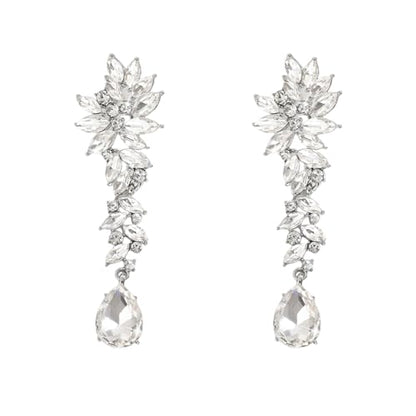 Silver Rhinestone Wedding Earrings for Women,Silver Sparkling Crystal Chandelier Earrings,Formal Cocktail Prom Teardrop Dangle Drop Statement Jewelry - color: Silver