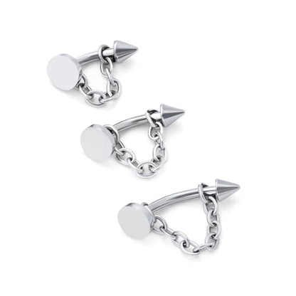 3 Pcs 316L Stainless Steel 16G Tragus Helix Rook Piercing Jewelry with Chain, Cartilage Earrings for Women, Belly Button Ring Vertical Labret Lip Piercing Jewelry - color: Silver, size: Disc