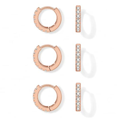 micuco 3 Pairs Small Hoop Earrings Tiny Cartilage Earrings for Women Men | Cubic Zirconia Earrings Huggie Hoop Ear Piercing Earrings for 8mm 10mm 12mm - color: 10# Rose Gold 8-8-8mm