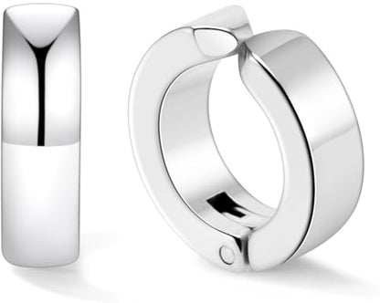 Stainless Steel Mens Womens Clip On Earrings Hoop Huggie Non-Piercing 3 Pairs - color: 1 Pairs(Silver)