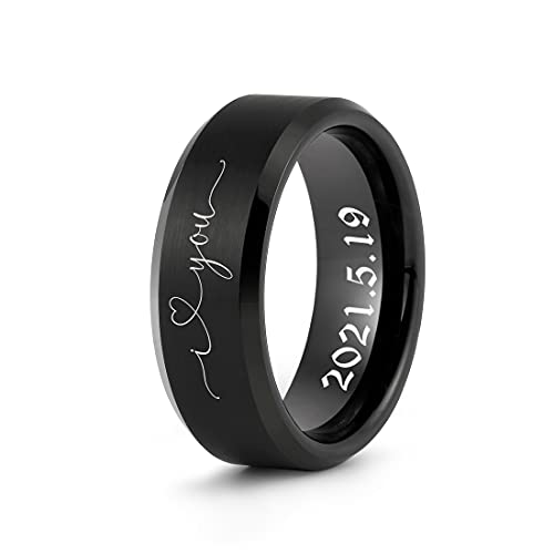 LerchPhi Engraved Custom Tungsten Rings For Men Wedding Band Personalized Titanium Promise Ring for Him Black/Red/Green/Purple/Blue Beveled Edge Szie 6 to 16 - color: Custom - 8MM Stainless Steel
