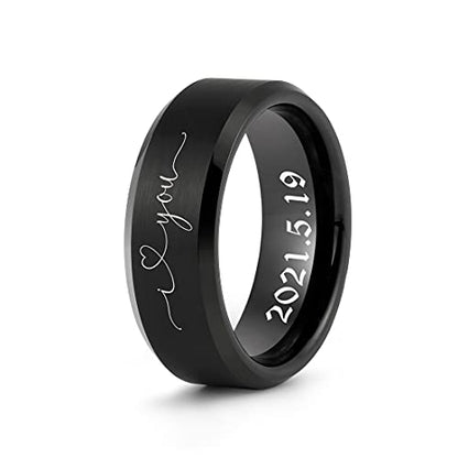 LerchPhi Engraved Custom Tungsten Rings For Men Wedding Band Personalized Titanium Promise Ring for Him Black/Red/Green/Purple/Blue Beveled Edge Szie 6 to 16 - color: Custom - 8MM Stainless Steel