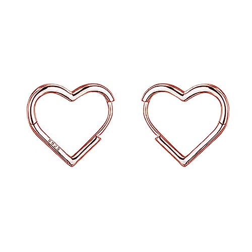 Reffeer Solid 925 Sterling Silver Heart Earrings Hoop Minimalist Sleeper Huggie Earrings For Women - color: C-Rose