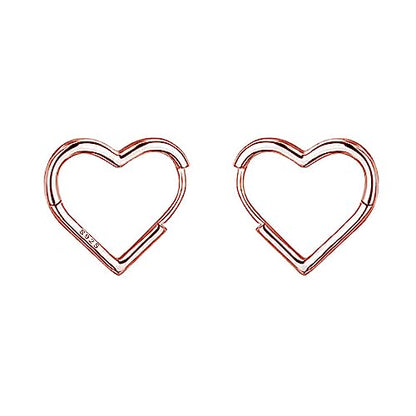 Reffeer Solid 925 Sterling Silver Heart Earrings Hoop Minimalist Sleeper Huggie Earrings For Women - color: C-Rose
