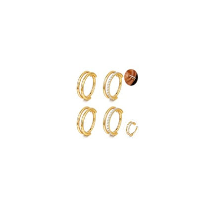 Cartilage Hoop Earrings 16G Surgical Steel Conch piercing jewelry | 4Pcs,8mm/10mm/12mm, Stacked Clicker, Double Hoop, Tragus Helix Piercing Jewelry - color: Gold, size: 12mm