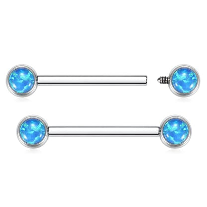 AROWRO Nipple Piercing Jewelry Nipple Rings Titanium Nipple Rings Implant Grade Hypoallergenic 14G Internally Threaded Straight Barbells with Cubic Zirconia Opal Gold Silver Rose Gold Black 12mm 14mm 16mm 18mm 20mm - color: Silver+Blue Opal