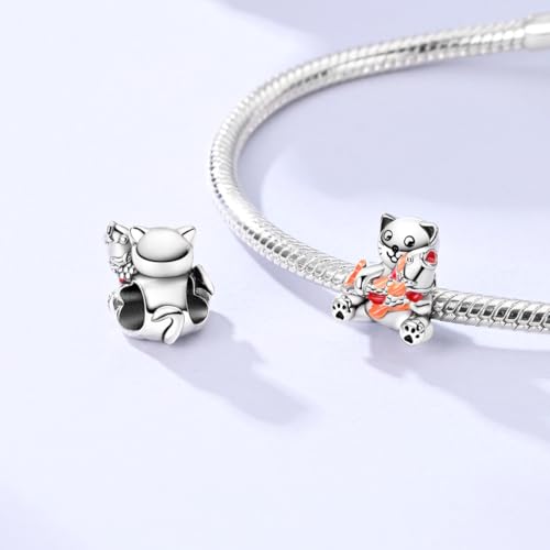 Hapour 925 Sterling Silver Charms for Bracelet Necklace Dangle Pendant Bead | Bear Charm, Elephant Zebra Cat Dream catcher Family Birthday European Jewelry Charm, For Women Mom - color: Cat holding a Koi