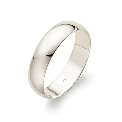 Men's Wedding Band 14K or 10K Solid Gold Ring, 5mm Plain Classic | Stamped 10K, not plated; high-polish, low-dome classic profile; hypoallergenic; made in USA; true-to-size; gift-ready - color: 10K White Gold