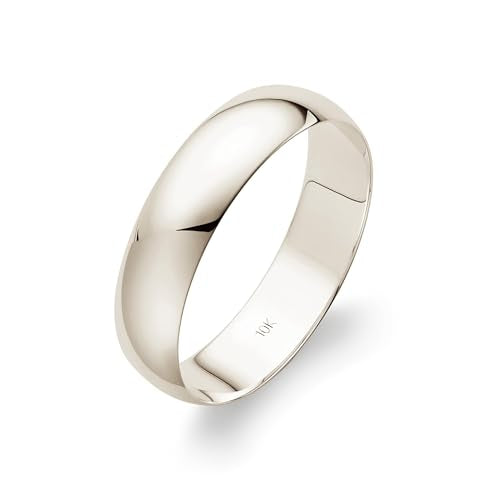 Men's Wedding Band 14K or 10K Solid Gold Ring, 5mm Plain Classic | Stamped 10K, not plated; high-polish, low-dome classic profile; hypoallergenic; made in USA; true-to-size; gift-ready - color: 10K White Gold