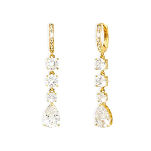 Sonateomber Christmas Tree Dangle Small Gold Hoop Earrings for Women, Cute Sparkly CZ Rhinestone Maple Clover Leaf Drop Earings Thanksgiving Holiday Accessories Fashion Jewelry Gift - color: Teardrop