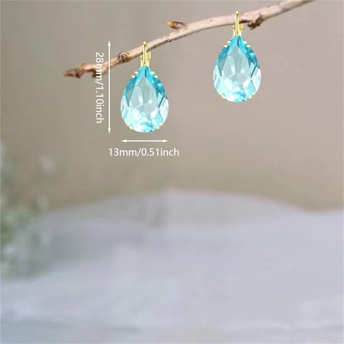 14K Gold Teardrop Crystal Leverback Earrings Sparkly Rhinestone Water Droplet Dangle Drop Earrings For Women - color: Blue