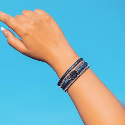 Boho Chunky Leather Wrap Bracelets Stackable Beaded Western Country Jewelry | Crystal Bead Trendy Layered Cuff Magnetic Clasp Stack Bohemian Statement Costume Outfits Cowgirl Fashion Hippie Accessories - color: Navy Blue, size: 7.7"