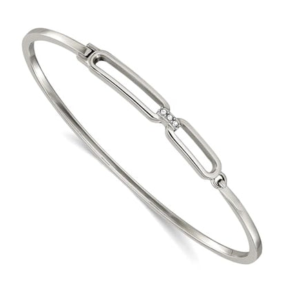 JewelryWeb 2mm Stainless Steel Polished With Crystals Hinged Bangle Bracelet Cuff Bracelet for Women