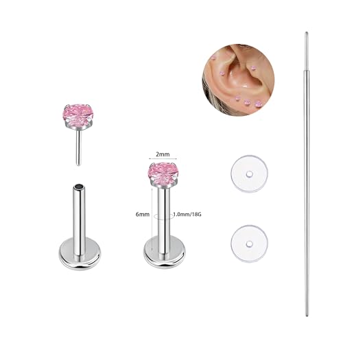 BelezaDosas G23 Titanium Labret Studs 16G Threadless Push-in Press Fit Lip Cluster Tragus Helix Lobe Conch Rook Medusa Cartilage Monroe Earring Push Back Piercing Jewelry - color: 18g6mm2.0 po pk