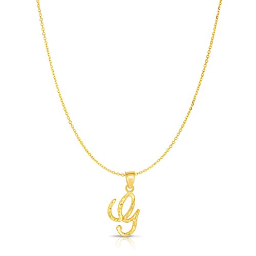 Floreo 10K Yellow Gold Charm Pendant Letter A-Z Personalized Alphabet Initial Name with optional 18 Inch Necklace - style: G