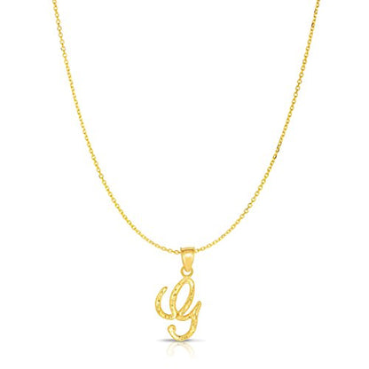 Floreo 10K Yellow Gold Charm Pendant Letter A-Z Personalized Alphabet Initial Name with optional 18 Inch Necklace - style: G