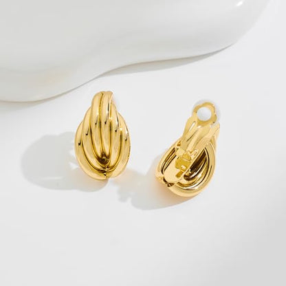 Gold Geometric Clip On Earrings for Women Chunky Gold Knot Link Clip Earrings Trendy Jewelry - color: Gold-F