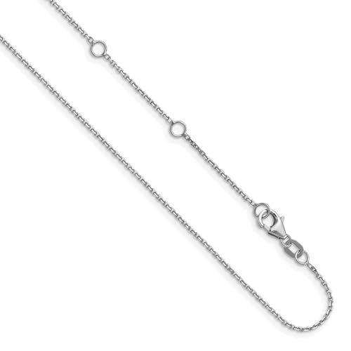 Sonia Jewels Real 14k White Gold 1.10mm Diamond-Cut Rolo 1in + 1in Adjustable Chain Necklace - with Secure Lobster Lock Clasp 18"