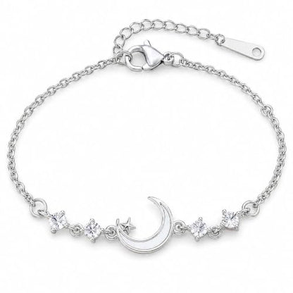 Moon Phase Bracelet Gold/Silver Opal Moon Charm Bracelet Adjustable Opal Style Crescent Charm Chain Bracelets with White Bead Accents Celestial Jewelry Outfit Accessories Gift for Women - color: B2: Silver Opal