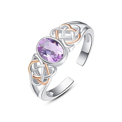 PRAYMOS 925 Sterling Silver Ring Birthstone Ring Turquoise Moss White Opal Ring for Women Celtic Knot Open Adjustable Thrumb Ring - color: Purple Alexandrite