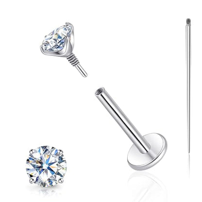 Limerencia Moissanite Internal Thread 18G Titanium Earrings, Hypoallergenic F136 Titanium Flat Back Piercing Studs, VVS1 Lab-created Moissanite Studs for Women Men Tragus Helix Cartilage Conch Labret - color: Silver, size: 3mm-0.2ct(0.1ct Each)