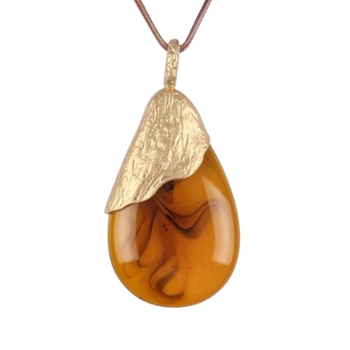 Jeilwiy Chunky Necklaces for Women Leather Cord Necklace with Pendant Boho Long Sweater Necklace Vintage Jewelry - style: Gold Necklace for Women Chunky