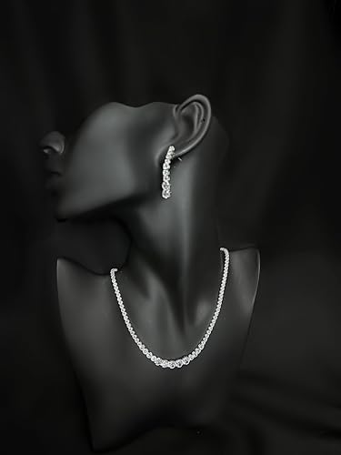 Bride Jewelry Set Silver Crystal Wedding Necklace Earrings Bracelet Set - Bridal Rhinestone Brass Pendant Accessories for Women and Bridesmaids - style: Jewelry Set 07
