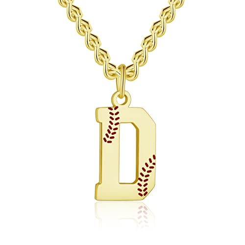 AIAINAGI Baseball Initial A-Z Letter Necklace - Men's Baseball Charm Pendant in Stainless Steel Silver Chain, 22inch Personalized Gift - style: D Letter
