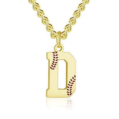 AIAINAGI Baseball Initial A-Z Letter Necklace - Men's Baseball Charm Pendant in Stainless Steel Silver Chain, 22inch Personalized Gift - style: D Letter