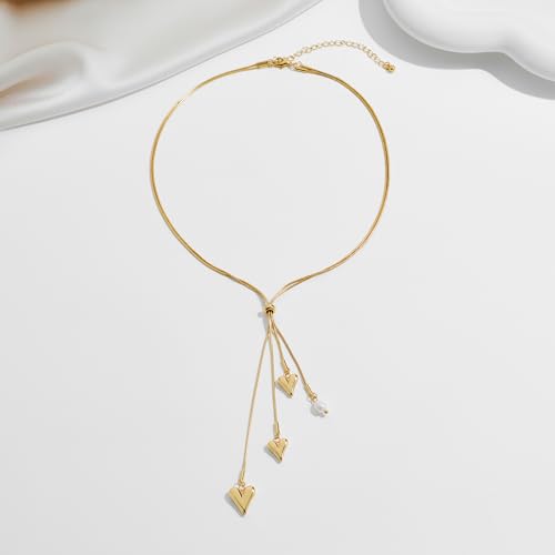 Gold Lariat Necklace for Women Heart Pearl Y - Shaped Long Necklace Simple Chain Trendy Jewelry Gifts - color: Gold-A