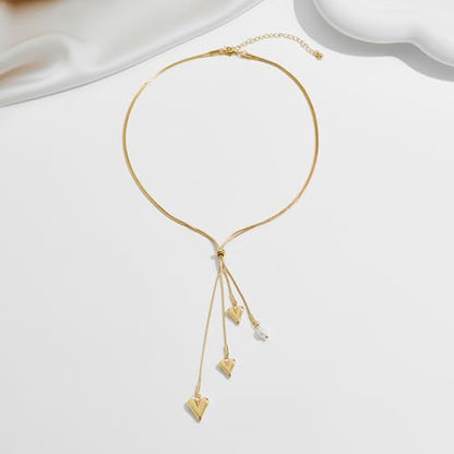 Gold Lariat Necklace for Women Heart Pearl Y - Shaped Long Necklace Simple Chain Trendy Jewelry Gifts - color: Gold-A