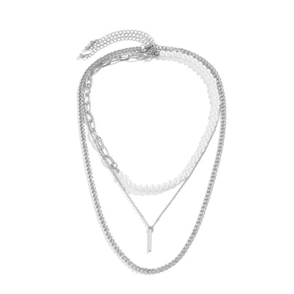 Layered Gold Necklaces for Women Stackable Pearl Paperclip Chain Necklaces Adjustable Dainty Bar Pendant Necklaces Trendy Everyday Jewelry Gifts - color: Silver