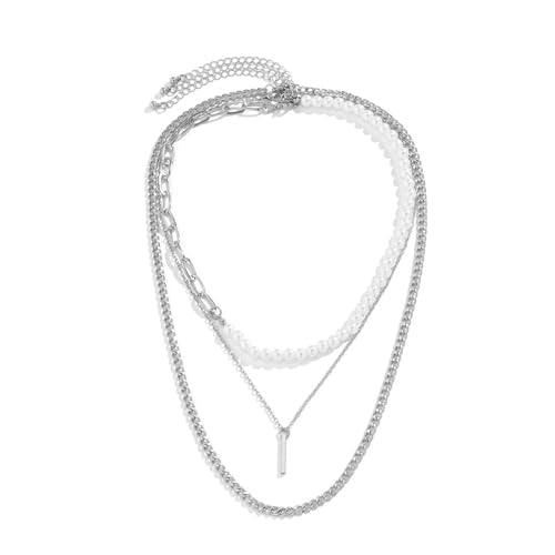 Layered Gold Necklaces for Women Stackable Pearl Paperclip Chain Necklaces Adjustable Dainty Bar Pendant Necklaces Trendy Everyday Jewelry Gifts - color: Silver