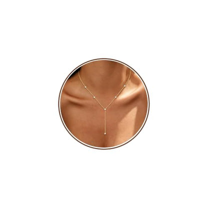 Lariat Necklace for Women Long Gold Y Necklace Teen Gifts Trendy Marquise Teardrop Square Round Cubic Zirconia Drop Necklaces Simple Layered Summer Beach Necklaces Jewelry Birthday Vacation Gifts