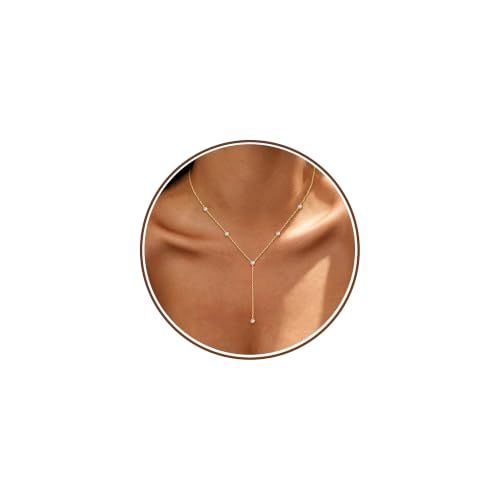 Lariat Necklace for Women Long Gold Y Necklace Teen Gifts Trendy Marquise Teardrop Square Round Cubic Zirconia Drop Necklaces Simple Layered Summer Beach Necklaces Jewelry Birthday Vacation Gifts