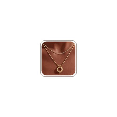 14K Gold/Silver Plated Dainty Snake Chain Layered Necklace for Women | Irregular Oval Pendant Minimalist Dainty Statement Gold Layering Everyday Jewelry - color: Gold - Textured