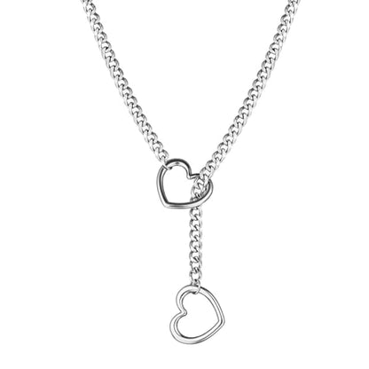 Artmiss Heart Slip Chain Necklace Cuban Long Chain Affection Link Necklace Submissive Collar Chokers for Women - color: Silver