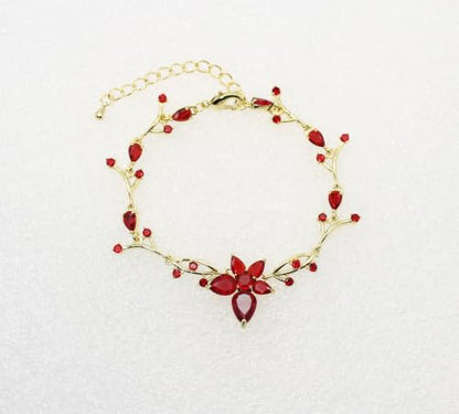 Faship Gorgeous CZ Crystal Floral Necklace Earrings Set - color: Red / 14K gold plated / Matching Bracelet