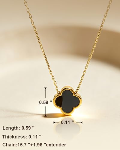 Four Leaf Clover Necklace 18K Gold Plated Necklaces for Women Lucky Flower Pendant Adjustable Link Chain Stainless Steel Dainty Trendy Simple Jewelry Gifts for Women - color: 1G-Black