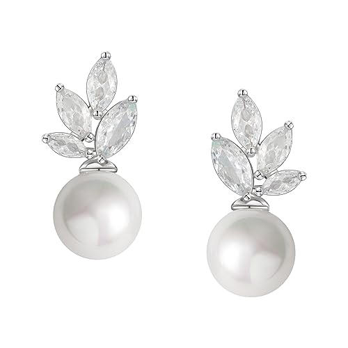 SWEETV Cubic Zirconia Pearl Drop Wedding Earrings for Brides, Ivory Bridal Pearl Earrings for Bridesmaid Jewelry Gift - color: 07.Style 8