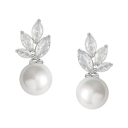 SWEETV Cubic Zirconia Pearl Drop Wedding Earrings for Brides, Ivory Bridal Pearl Earrings for Bridesmaid Jewelry Gift - color: 07.Style 8