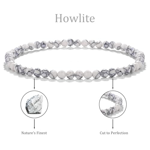 Natural Faceted Crystal Bracelet for Women,4mm Gemstone Round Beads Bracelets Adjustable Stretchy Healing Crystal Beads Bracelets Dainty Jewelry Gift - color: Howlite